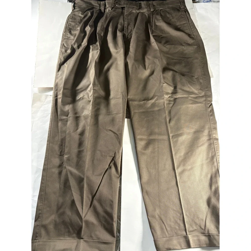 Savane Comfort Plus Mens Pleated Dress‎ Pants Brown 42x30 Cuffed